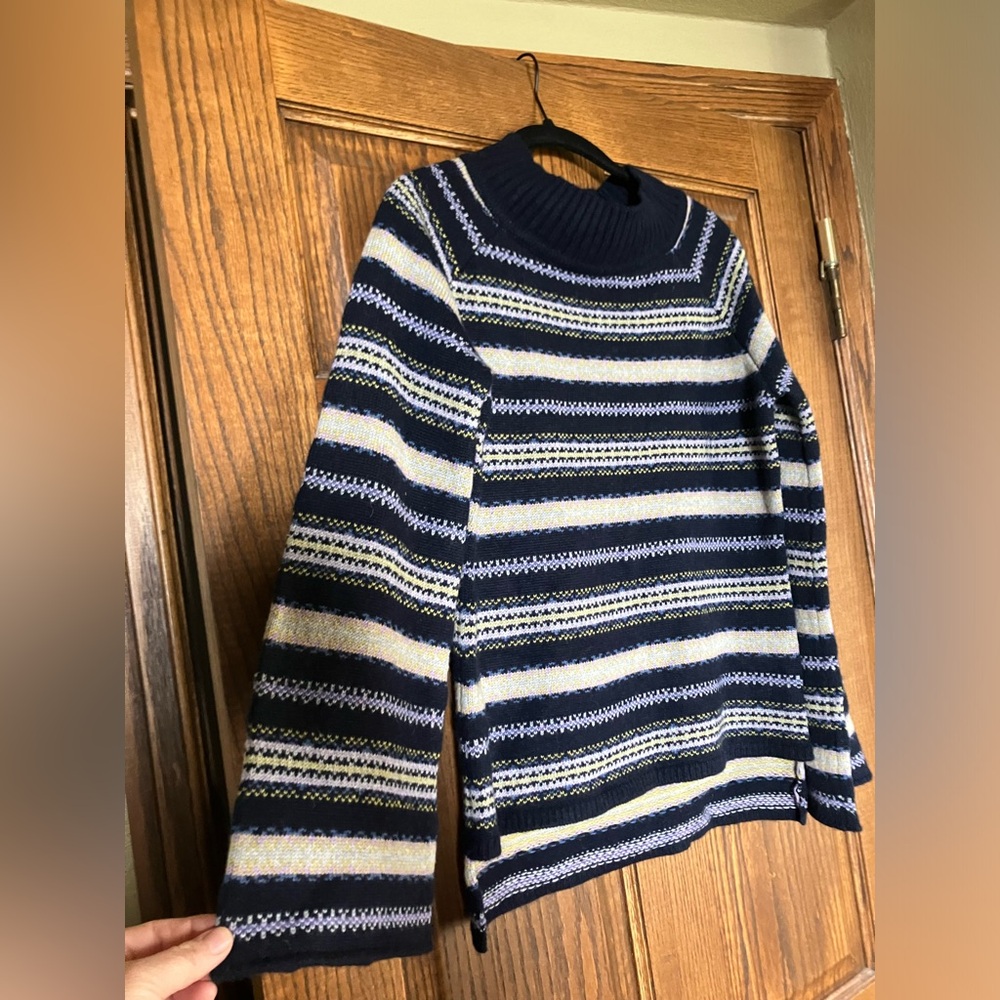 NWT XS Cashmere blend Knyt Lynn FairIsle fair isle mock neck bell sleeve sweater